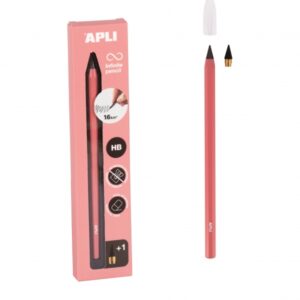 apli infinite pencil pack de lapiz infinito hb + mina de recambio + tapon protector para escribir hasta 16km color rosa