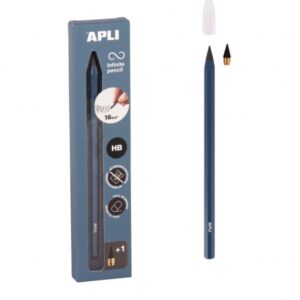 apli infinite pencil pack de lapiz infinito hb + mina de recambio + tapon protector para escribir hasta 16km color azul