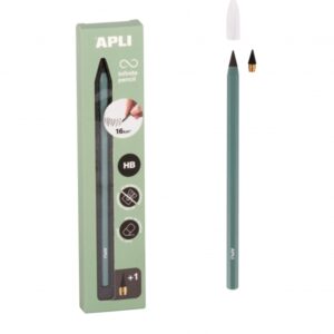 apli infinite pencil pack de lapiz infinito hb + mina de recambio + tapon protector para escribir hasta 16km color verde