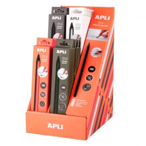 apli infinite pencil neon expositor con 20 packs de lapiz infinito hb + mina de recambio + tapon protector para escribir hasta 16km colores surtidos