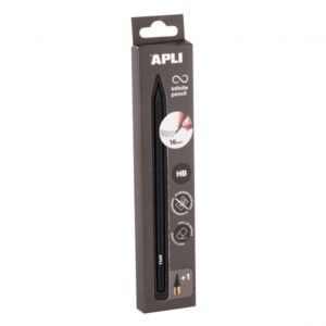 apli infinite pencil pack de lapiz infinito hb + mina de recambio + tapon protector para escribir hasta 16km color negro