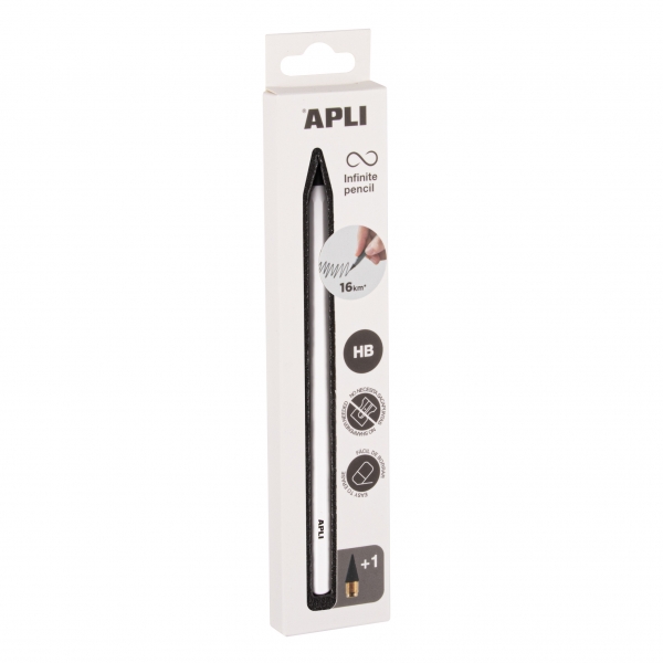apli infinite pencil pack de lapiz infinito hb + mina de recambio + tapon protector para escribir hasta 16km color blanco