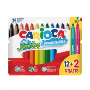 carioca jumbo pack de 12 rotuladores + 2 gratis punta 6mm superlavables colores surtidos