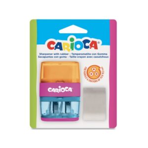 carioca sacapuntas de 2 orificios con goma y deposito diametro maximo de Ø 10,2mm colores aleatorios surtidos