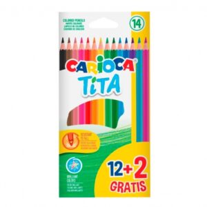carioca tita pack de 12 + 2 lapices de colores minas resistentes colores surtidos