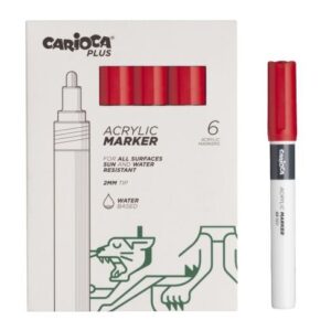 carioca plus pack de 6 marcadores acrilicos punta 2mm color rojo