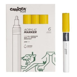 carioca plus pack de 6 marcadores acrilicos punta 2mm color amarillo