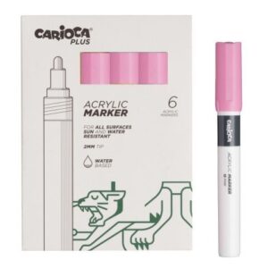 carioca plus pack de 6 marcadores acrilicos punta 2mm color rosado