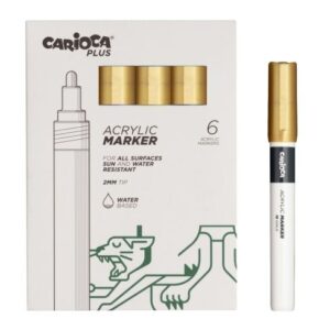 carioca plus pack de 6 marcadores acrilicos punta 2mm color oro