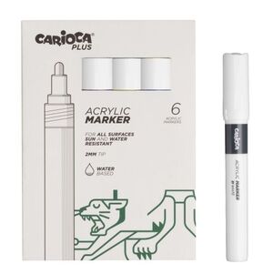 carioca plus pack de 6 marcadores acrilicos punta 2mm color blanco