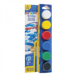 carioca pack de 6 temperas en botes de 25ml + pincel superlavables mezclables colores surtidos