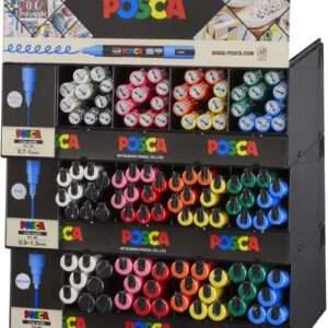 posca expositor de 112 marcadores de pintura punta de poliester tinta pigmentada base agua resistente a la luz color y trazo surtidos