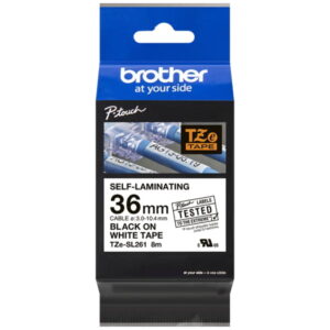 brother tzesl261 cinta autolaminada original texto negro sobre fondo blanco ancho 36mm x 8 metros
