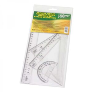 faibo pack de reglas escolares incluye regla de 30cm, escuadra de 25cm, cartabon de 25cm y semicirculo de 9cm presentacion en bolsa transparente color transparente