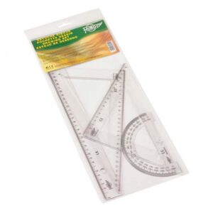 faibo pack de reglas escolares incluye regla de 30cm, escuadra de 30cm, cartabon de 30cm y semicirculo de 15cm presentacion en bolsa transparente color transparente