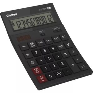 canon as 1200 calculadora de sobremesa con pantalla lcd de 12 digitos funciones de calculo de recargo (mu), inversion (rv), gran total (gt) alimentacion solar y pilas color negro