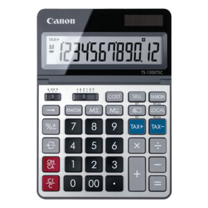 canon ts 1200tsc calculadora de sobremesa con pantalla lcd ajustable de 12 digitos realiza calculos de costos, precios de venta y margenes de ganancia alimentacion solar y pilas color negro/plata
