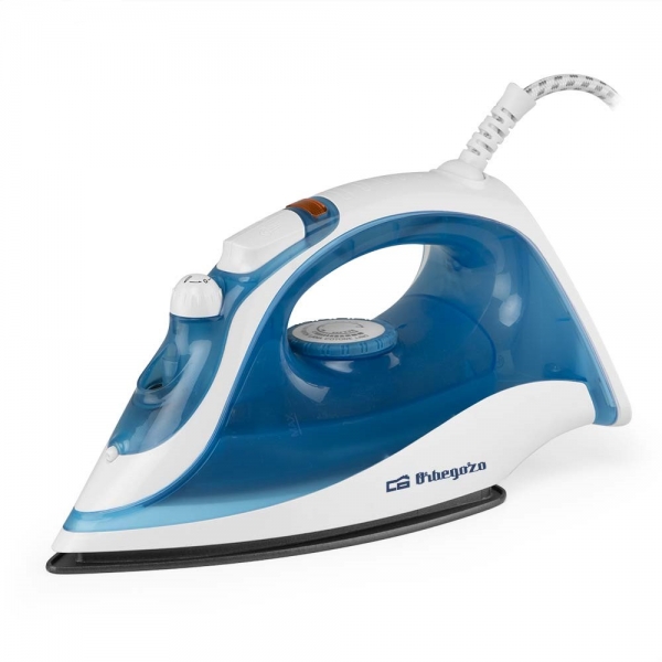 orbegozo sv 2025 plancha de vapor 2000w suela antiadherente funcion spray, auto limpieza, planchado en seco regulador de temperatura color blanco/azul