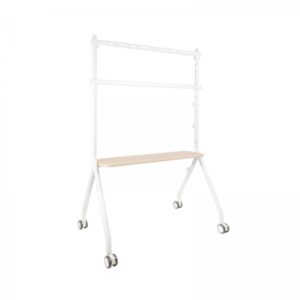 tooq ilove soporte de suelo con ruedas para pantallas de 49 80" bandeja inferior multiusos ruedas con sistema de bloqueo gestion de cables peso max 50kg vesa max 600x400 color blanco