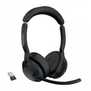 jabra evolve2 55 ms stereo auriculares con microfono bluetooth cancelacion de ruido autonomia hasta 18h diadema ajustable controles en auricular color negro