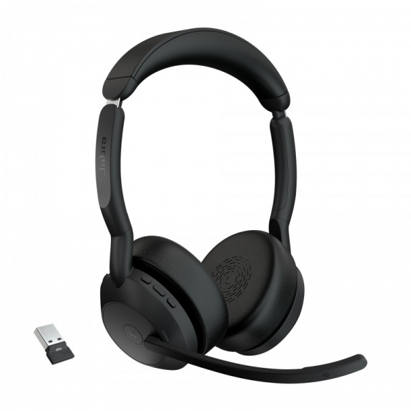 jabra evolve2 55 ms stereo auriculares con microfono bluetooth cancelacion de ruido autonomia hasta 18h diadema ajustable controles en auricular color negro
