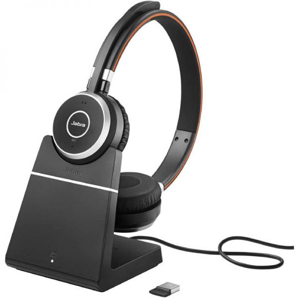 jabra evolve 65 se stereo uc auriculares con microfono bluetooth + soporte de carga usb a cancelacion de ruido autonomia hasta 12h diadema ajustable controles en auricular color negro