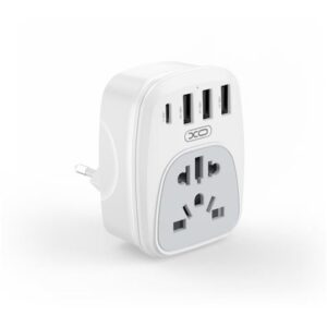 xo adaptador de enchufe internacional potencia 2500w usbx3 + usb c color blanco