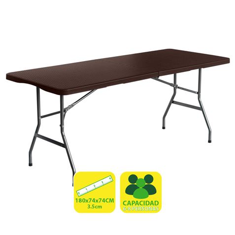 sungarden mesa de resina plegable efecto ratan 180x74x74cm 3.5cm color marron