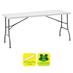 sungarden mesa de resina plegable 152x70x74cm 3.5cm color blanco