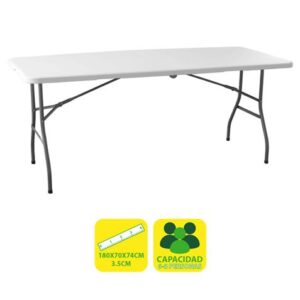 sungarden mesa de resina plegable 180x70x74cm 3.5cm color blanco