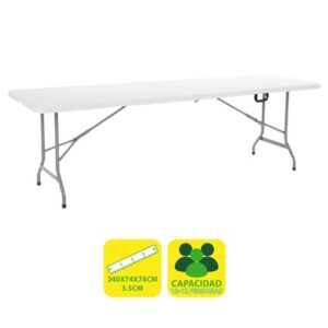 sungarden mesa de resina plegable 240x74x74cm 3.5cm color blanco