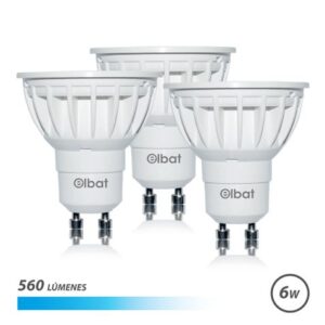 elbat pack 3 bombillas led gu10 6w 560lm luz fria color blanco