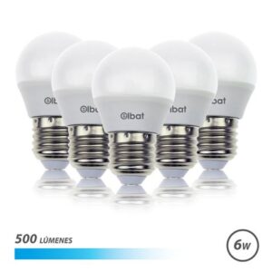 elbat pack 5 bombillas led g45 6w 500lm e27 luz fria color blanco