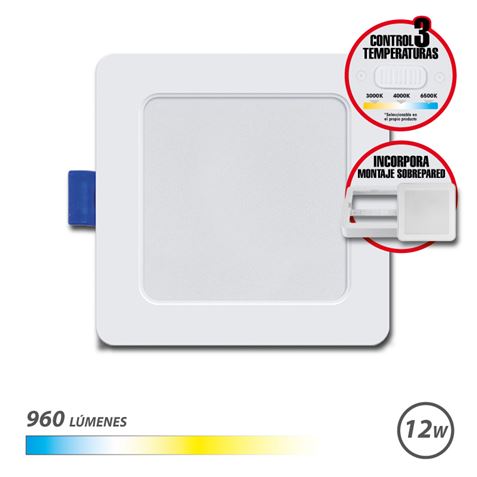 elbat downlight cuadrado 12w 960lm selector 3 temperaturas+sobrepared color blanco