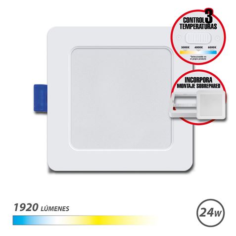elbat downlight cuadrado 24w 1920lm selector 3 temperaturas+sobrepared color blanco