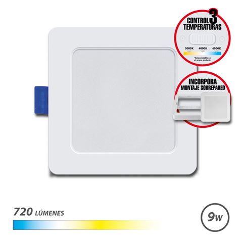 elbat downlight cuadrado 9w 720lm selector 3 temperaturas + sobrepared color blanco