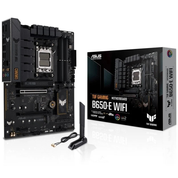 asus tuf gaming b650 e wifi placa base am5 wifi, bluetooth, pcie 4.0, ddr5, 3x m.2, wifi 6e, usb 2.0, 3.2 y ethernet de 2.5gb