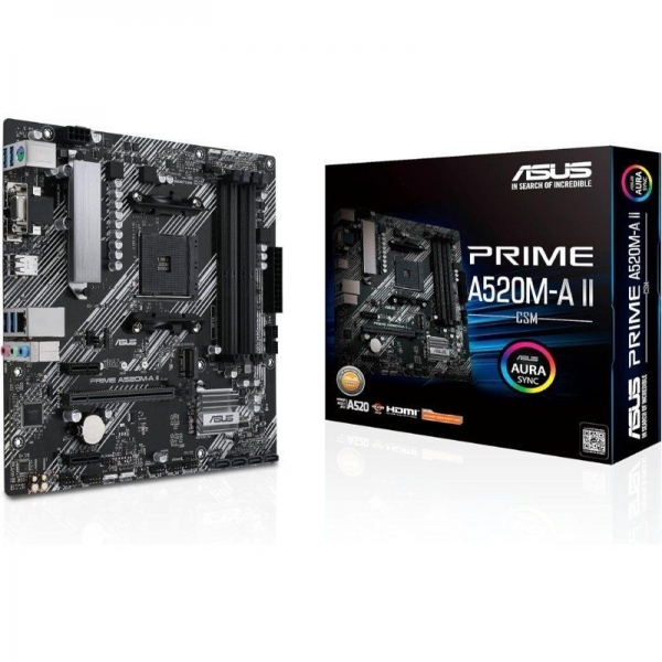 asus prime a520m a ii/csm placa base amd am4 4x ddr4 hdmi, m.2, pci express, 4x sata iii, usb 2.0, 3.2, rj 45, vga, microatx