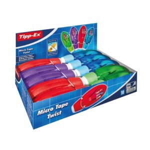 tipp ex micro tape twist expositor con 10 cintas correctoras 5mm x 8m cabezal rotativo escritura instantanea colores surtidos