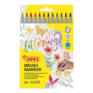 jovi brush marker pack de 12 rotuladores punta pincel 4.5mm punta suave y flexible trazos finos y gruesos tinta base agua ideal para lettering colores surtidos