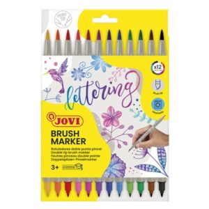 jovi brush marker pack de 12 rotuladores doble punta punta pincel 4,5mm y punta rigida 2,5mm tinta base agua ideal para lettering colores surtidos
