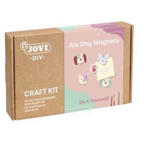 jovi diy kit de manualidades para hacer imanes con pasta endurecible air dry instrucciones paso a paso enlace a video tutorial incluye herramientas de modelaje pinturas gouache 9 imanes color varios