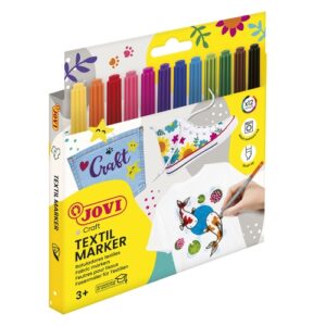jovi textil marker estuche de 12 rotuladores textiles tinta base agua punta pincel secado rapido resistentes a lavados ideales para decorar tejidos color surtido