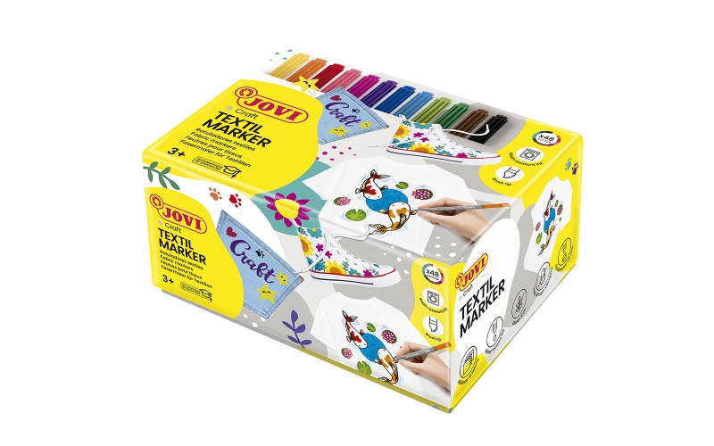 jovi textil caja de 48 rotuladores textil tinta base agua punta pincel resistente a lavados secado rapido color surtido