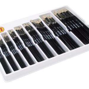 jovi caja expositora de 108 pinceles artisticos planos pelo cerda surtidos pelo natural mango de madera punta plana pelo duro color negro