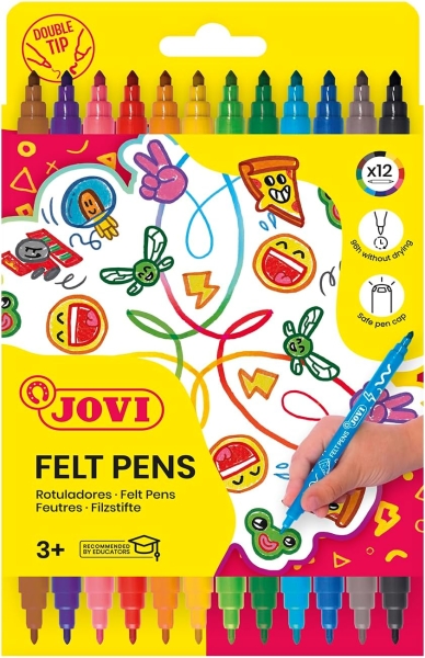 jovi felt pen extuche 12 rotuladores de doble punta punta fina y maxi amplia variedad de tonos tinta de gran fijacion colores surtidos