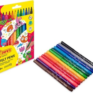 jovi felt pens pack de 12 rotuladores punta de 3mm amplia variedad de tonos tinta de gran fijacion capuchon de ventilado grip triangular ergonomico colores surtidos