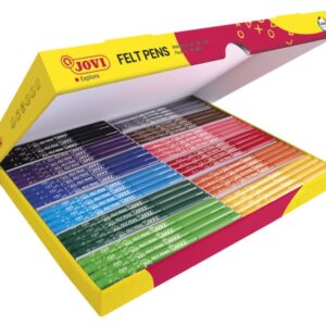 jovi felt pens caja de 144 rotuladores punta de 3mm capuchon ventilado grip triangular ergonomico tinta de gran fijacion ideal para colegios colores surtidos