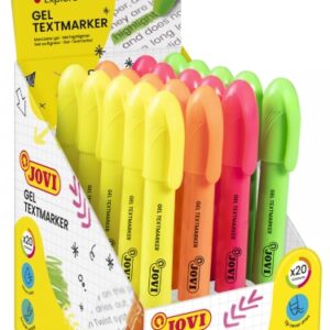 jovi gel textmarker expositor con 20 marcadores de texto colores fluorescentes no necesitan punta deslizamiento suave no traspasan secado rapido aptos para luz negra color surtido