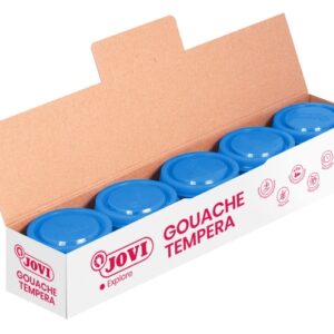 jovi bote de tempera escolar 35ml aplicacion en multiples superficies uso con pincel, rodillo o espatula colores mezclables color azul cyan